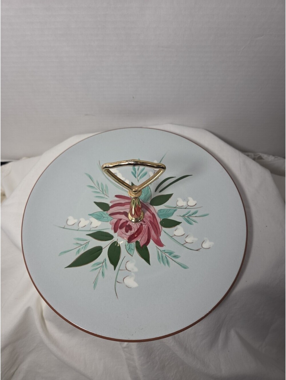 Vintage Stangl Bella Rosa 10" Tidbit Tray #5047 Hand-painted Pink Rose Lilies